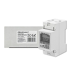 Qoltec 50899 Vienfāzes elektroniskais enerģijas skaitītājs | 230 V | LCD | 2P | DIN sliede