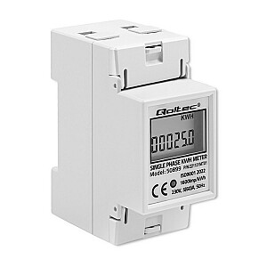 Qoltec 50899 Vienfāzes elektroniskais enerģijas skaitītājs | 230 V | LCD | 2P | DIN sliede