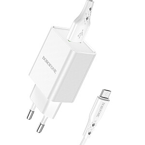 Borofone BN5 tālruņa lādētājs | USB | Quck Charge 3.0 | 18W | + Micro USB kabelis, balts