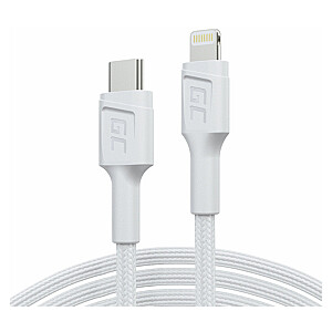 Kabelis Green Cell Lightning Male — USB Type-C Male 1m MFi Fast Charging White