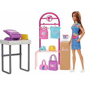 Barbie Doll Mattel Barbie Fashion Designer komplekts ar lelli, statīvu, rakstu un piederumiem (HKT78)
