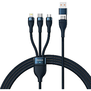 USB kabelis Baseus USB-A + USB-C - USB-C + microUSB + Lightning 1,2 m tumši zils (CASS030103)