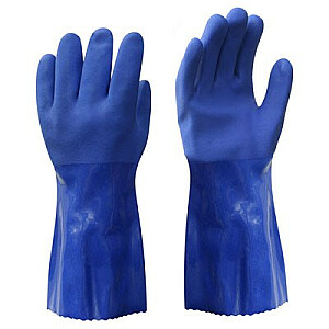 Перчатки ПВХ 30см с нескользящим покрытием. синий 10 размер
