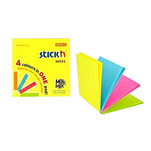 Līmlapiņas StickN Magic pads 21571, 76x76mm, 100 lapas, 4x25gab, 4 neona krāsu asorti