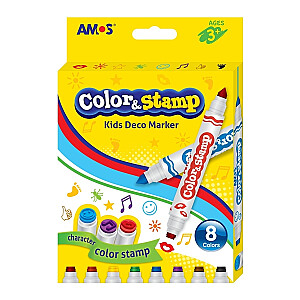 Flomāsteri Amos Color&Stamp, 8 krāsas