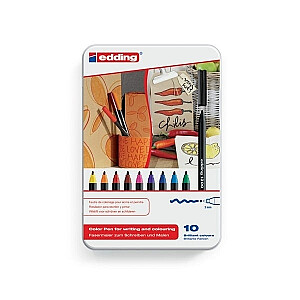 edding 1300 цветная ручка средняя металлическая коробка из 10 ассортимента