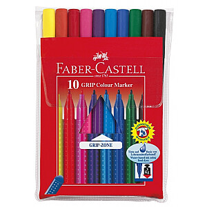 Trīsstūrveida flomasteri Faber Castell, 10 pamata krāsas