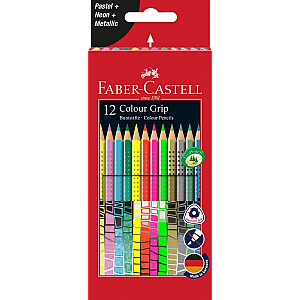 Trīsstūrveida krāsainie zīmuļi Faber-Castell Grip 12 krāsas