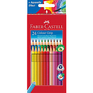 Trīsstūrveida krāsainie zīmuļi Faber-Castell Colour Grip, 24 gab