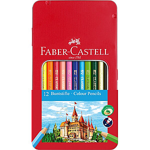 Krāsainie zīmuļi Faber-Castell Classic, 12 krāsas, metāla kārbā