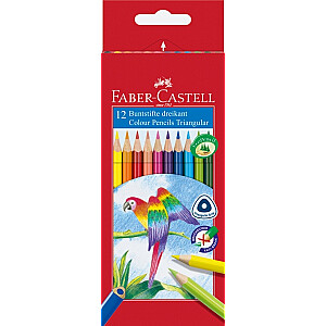 *Trīsstūrveida krāsainie zīmuļi  Faber-Castell, 12 krāsas