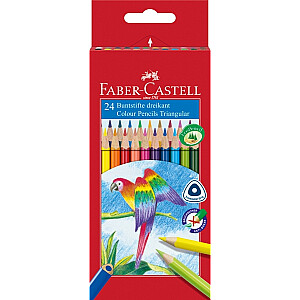 Trīsstūrveida krāsainie zīmuļi Faber-Castell 24 krāsas