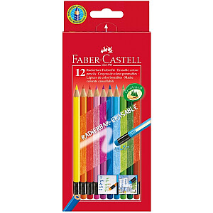 Цветные карандаши  Faber-Castell Grip 2001 12-цветов+ цветная стирательная резинкаP