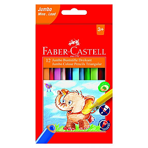 Trīsstūrveida krāsainie zīmuļi Faber-Castell Jumbo, 12 krāsas