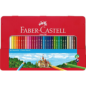 Krāsainie zīmuļi Faber-Castell Classic, 36 krāsas, metāla kārbā