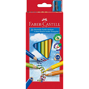 Trīsstūrveida krāsainie zīmuļi Faber-Castell Junior 20 krāsas ar asināmo