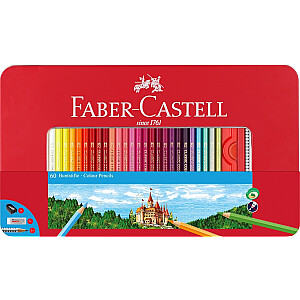 Krāsainie zīmuļi Faber-Castell Classic, 60 krāsas, metāla kārbā