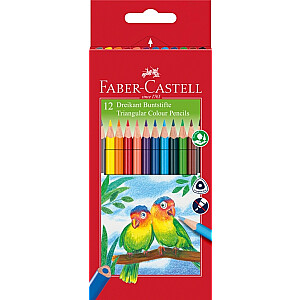 Trīsstūrveida krāsainie zīmuļi Faber Castell, 12 krāsas