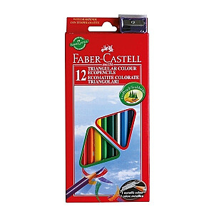 Trīsstūrveida krāsainie zīmuļi Faber Castell, 12 krāsas