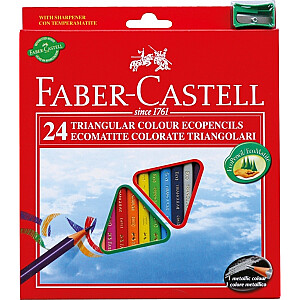 Krāsainie zīmuļi Faber-Castell Eco, 24 krāsas+asināmais