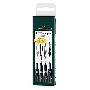 Flomāsteri Faber-Castell Pitt Artist Pen, 4gab. (S,F,M,B) melni