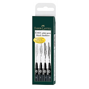 Flomāstera tipa pildspalvas Faber-Castell Pitt Artist Pen 4gab/iep (XS,S,F,M) melnas