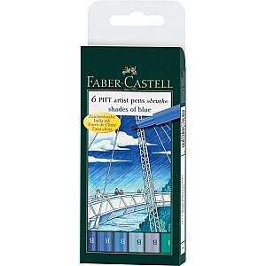 *Flomasteri ar otas uzgali Faber-Castell Pitt Artist Pen, 6 gab. zilo toņu asorti