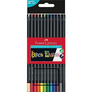 Trīsstūrveida krāsainie zīmuļi Faber-Castell Black Edition, 12 krāsas