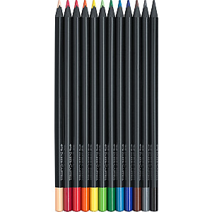 Trīsstūrveida krāsainie zīmuļi Faber-Castell Black Edition, 12 krāsas