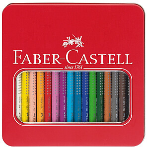 Krāsainie zīmuļi Faber-Castell Jumbo Grip metāla kastē,16 krāsas