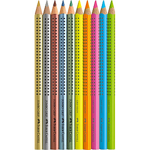 Trīsstūrveida krāsainie zīmuļi Faber-Castell Jumbo Grip neon, 5 krāsas