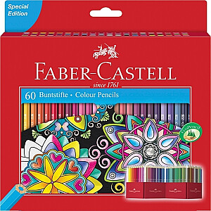 Krāsainie zīmuļi Faber-Castell ar organizatoru, 60 krāsas