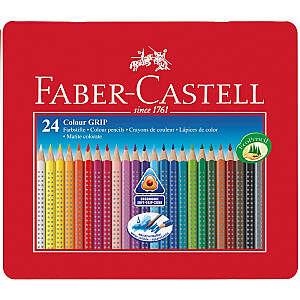 Krāsainie zīmuļi Faber-Castell Grip 2001 24 krāsas, metāla kastē