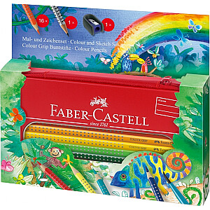 Krāsainie zīmuļi Faber-Castell Grip Set 15 krāsas, raķetē (P)