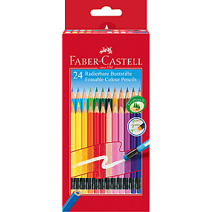 *Krāsainie zīmuļi Faber-Castell 24-krāsas ar krāsainām dzēšgumijām