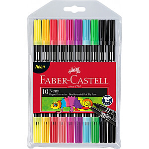 Divpusēji flomasteri Faber Castell, 10 neona krāsas