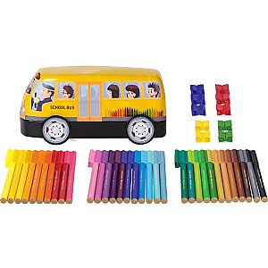 Flomāsteri Faber-Castell Skolas autobuss, saspraužamie, metāla kastītē, 33 krāsas