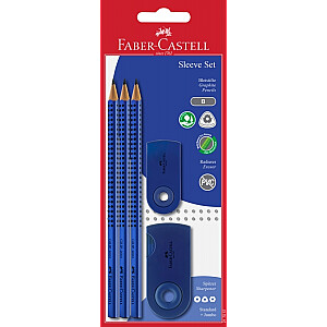 Набор карандашей Faber-Castell Grip 2001, 3 карандаша+точилка+ластик, синий