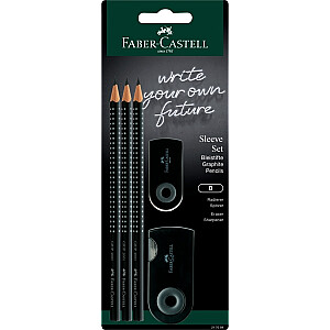 Набор карандашей Faber-Castell Grip 2001, 3 карандаша+точилка+ластик, серый