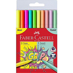 Треугольные маркеры Faber Castel, 5 пастельных и 5 неоновых цветов