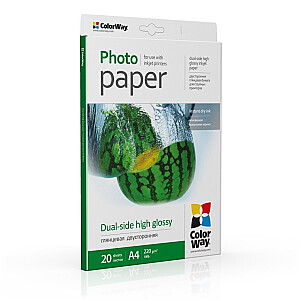 Fotopapīrs ColorWay, A4, 220g/m², 20lpp/iep, abpusējs, glancēts