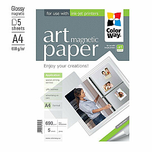 Фотобумага ColorWay ART А4, 650г/м², 5 стр./упак., магнитная, матовая