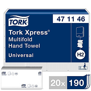 Бумажные салфетки Tork 471146 Xpress Multifold Universal H2, 2 слоя, белые, 190 салфеток, 20 упаковок