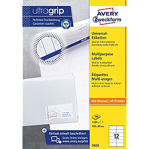 Uzlīmes Avery Zweckform 3455, 105x37mm, A4, 100lpp/iep, dzeltenas