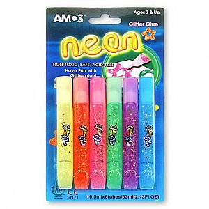 Šķidrā līme ar spīdumiem Amos Neon 10.5ml, 6 krāsas