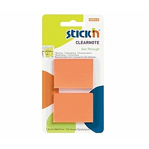 *Indeksi StickN 21106, 38x51mm, 2x50lpp/iep, caurspīdīgi, oranži