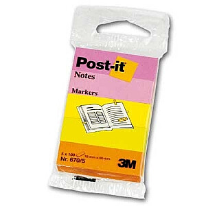 Indeksi 3M Post-it, 15x50mm, 5x100lpp, neona