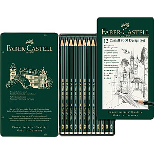 Набор карандашей Faber Castell 9000, 5B-5H, в упаковке 12шт, в металлической коробке