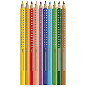 Trīsstūrveida krāsainie zīmuļi Faber-Castell Jumbo Grip 12 krāsas ar asināmo