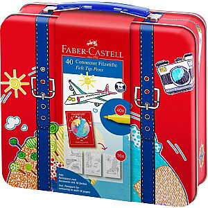 Flomāsteri Faber-Castell, saspraužamie, metāla koferī, 40 krāsas